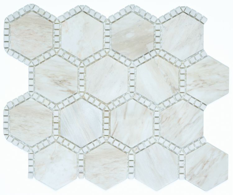 Hexagon Deco Wooden White Honed 10.75 x 12.5